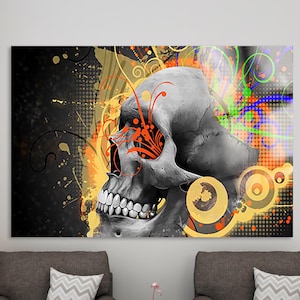 Colored Skull Glass Art | Gothic Home Decor | Skull Glass Printing | Modern Wall Decor