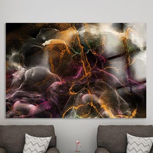 Abstract Glass Wall Decor, Black Abstract Glass Print, Wall Hanging, Black Glass Wall Art, Abstract Wall Decor, Colorful Abstract Wall Art