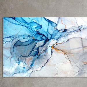 Blue White Marble Wall Art | Tempered Glass Wall Decor | Luxury Abstract Glass Printing | Wall Hanging Art