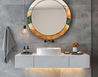 Espejo de cristal en tonos tierra, arte mural moderno inspirado en el desierto, espejo abstracto inspirado en la naturaleza, decoración de pared de cristal estilo bohemio, cuadrado o redondo.