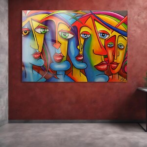 Bunte Gesichter Glaswandkunst: Modernes abstraktes Pop Art Portrait