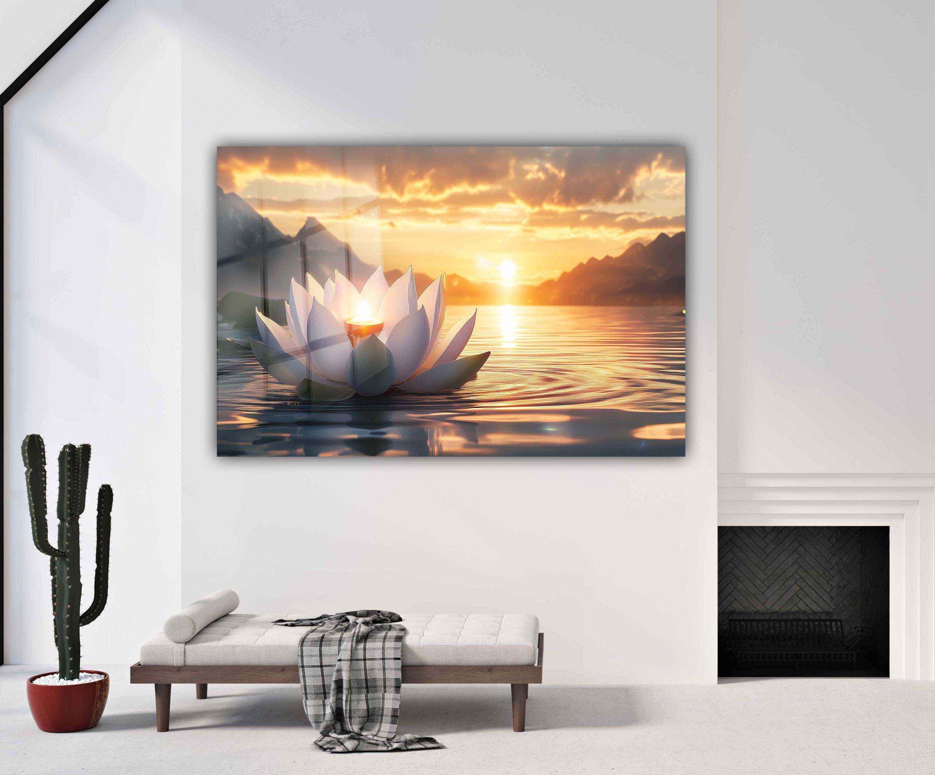 Lotus Flower Tempered Glass Wall Art: Sunset Spa Decor - Etsy