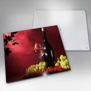 Wine Bottle Glass Cutting Board, Red Grapes Kitchen Decor, Counter Protector, Serving Tray, Wine Lover or Housewarming Gift