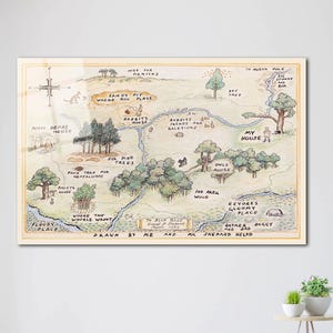 Mappa di Winnie the Pooh, mappa da appendere alla parete, mappa di Winnie the Pooh, vetro temperato, decorazione da parete per la cameretta dei bambini, decorazione da parete di Winnie the Pooh, stampe da parete in vetro