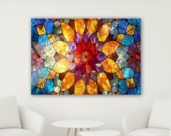 Colorful Abstract Stained Glass Wall Art – UV Printed Tempered Glass | Modern Home Decor | Unique Christmas Gift Idea