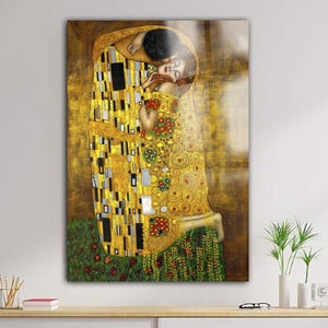 The Kiss Gustav Klimt Wall Art – Klimt Print on Tempered Glass | Ready to Hang | Gustav Klimt Reproduction