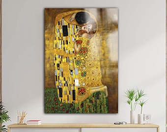 The Kiss Gustav Klimt Wall Art – Klimt Print on Tempered Glass | Ready to Hang | Gustav Klimt Reproduction