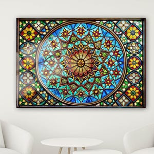 Abstract Floral Glass Wall Art – Vibrant Stained Glass-Inspired Print on Tempered Glass | Colorful Modern Wall Decor