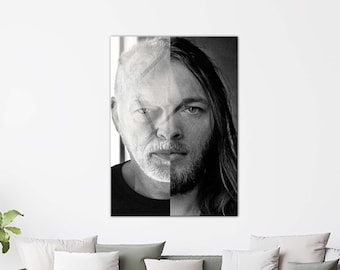 David Gilmour Portrait Wall Art – Youth and Old Design on Tempered Glass | Black and White Music Art | Gift for Rock Music Lovers