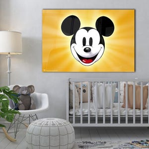 Glazen Mickey Mouse-kunst aan de muur | Cartoon woondecoratie | Mickey-glasprint | Cadeau voor kinderen