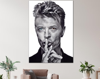 David Bowie Wall Art – Tempered Glass Portrait Print, Pop Art Music Icon Decor, Monochrome Modern Art, Celebrity Home Wall Panel