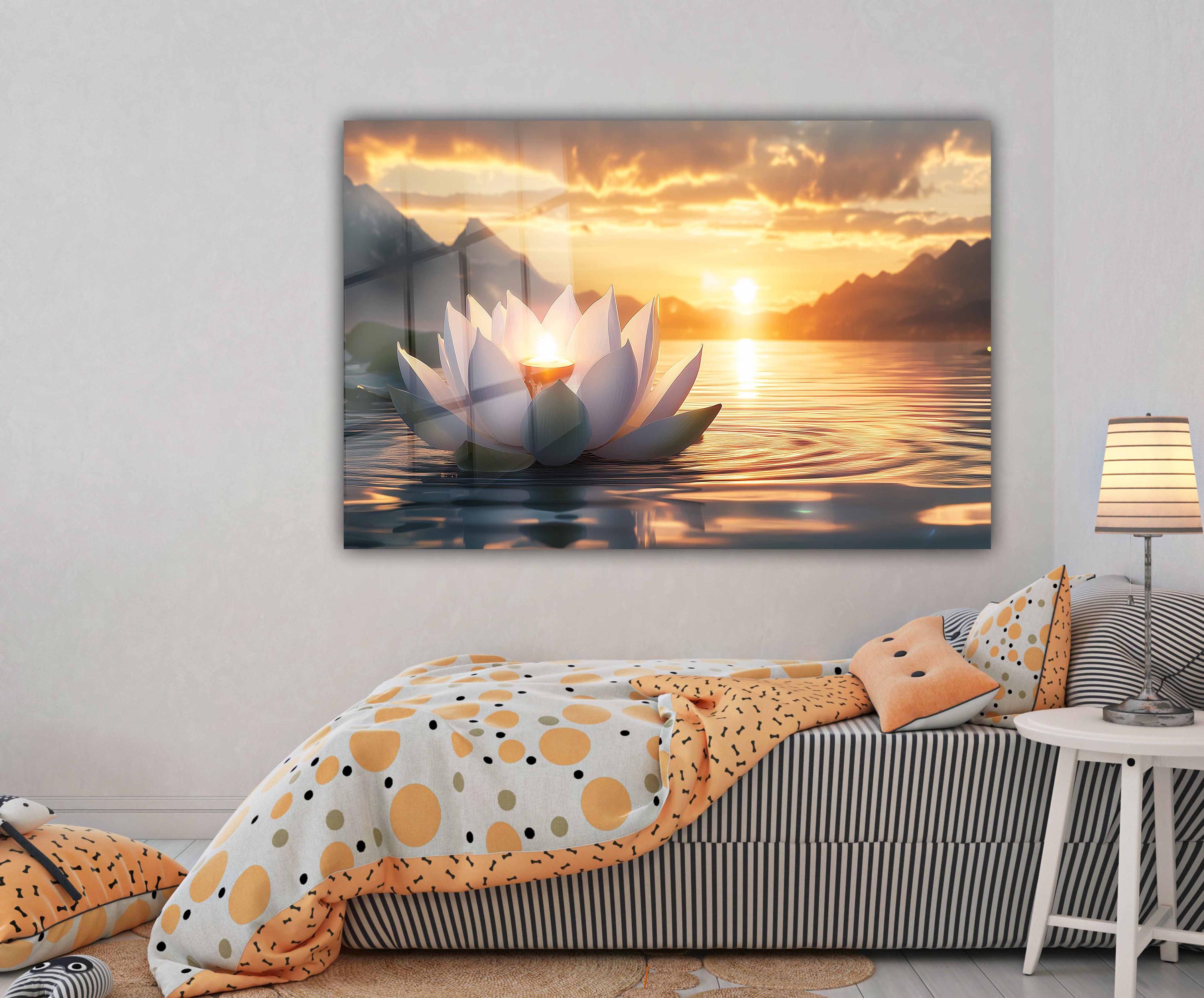 Lotus Flower Tempered Glass Wall Art: Sunset Spa Decor - Etsy