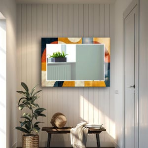 Geometric Retro Glass Mirror, Abstract Modern Wall Art, Round or Square Mirror for Entryway, Living Room or Mid-Century Decor