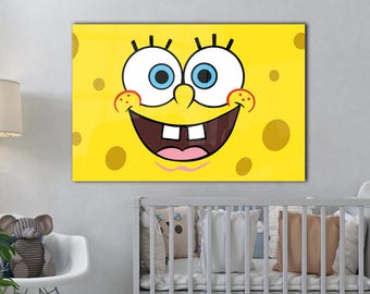 SpongeBob Glass Decor | SpongeBob SquarePants Wall Art | Cartoon Glass Print | Gift Idea