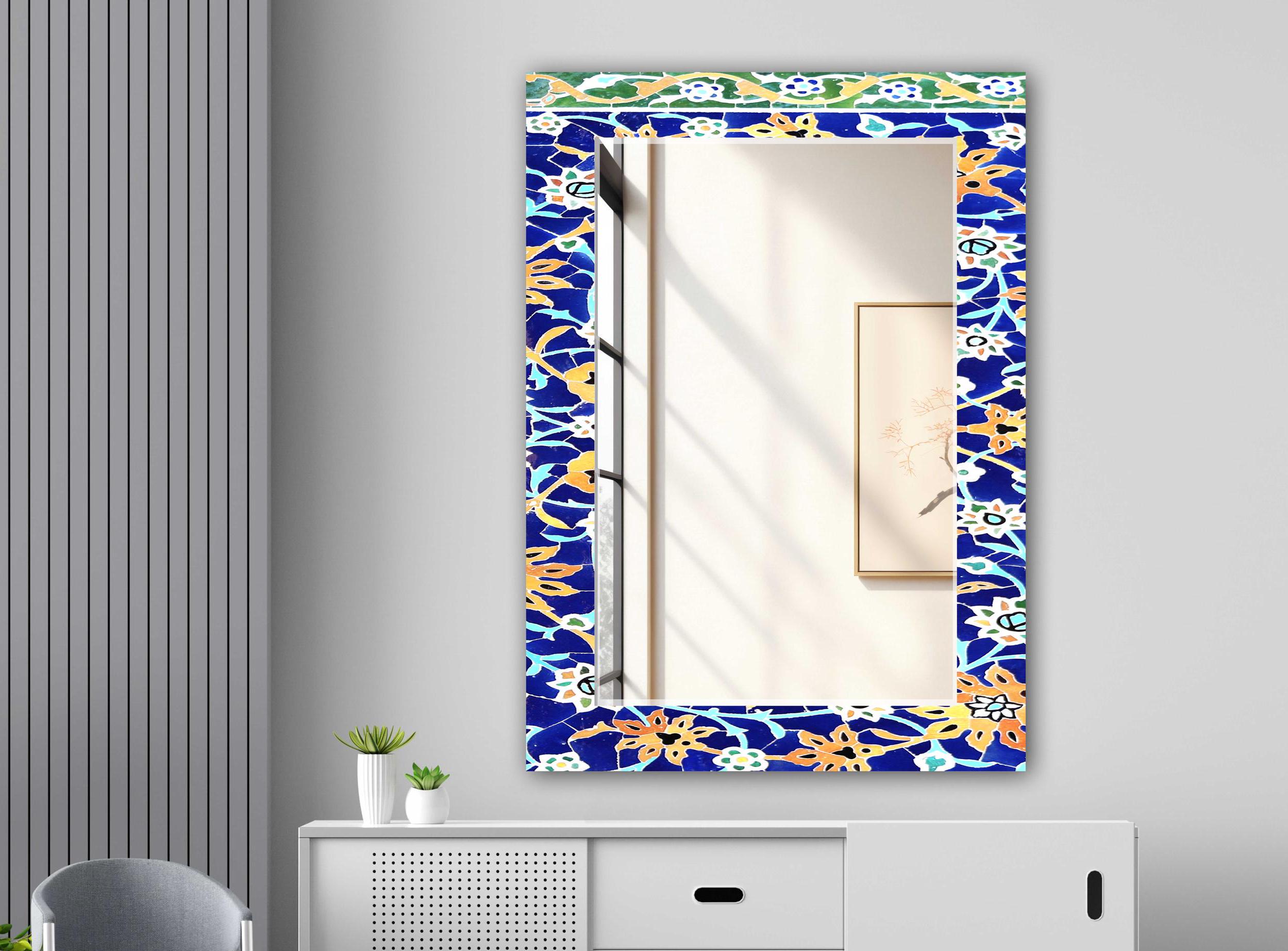 Abstract Blue Green Mosaic,Mirror Wall Decor,Tempered Glass Wall Art,Glass Wall Mirror,Bedroom mirror,Decorative mirror,Mosaic Tile mirror