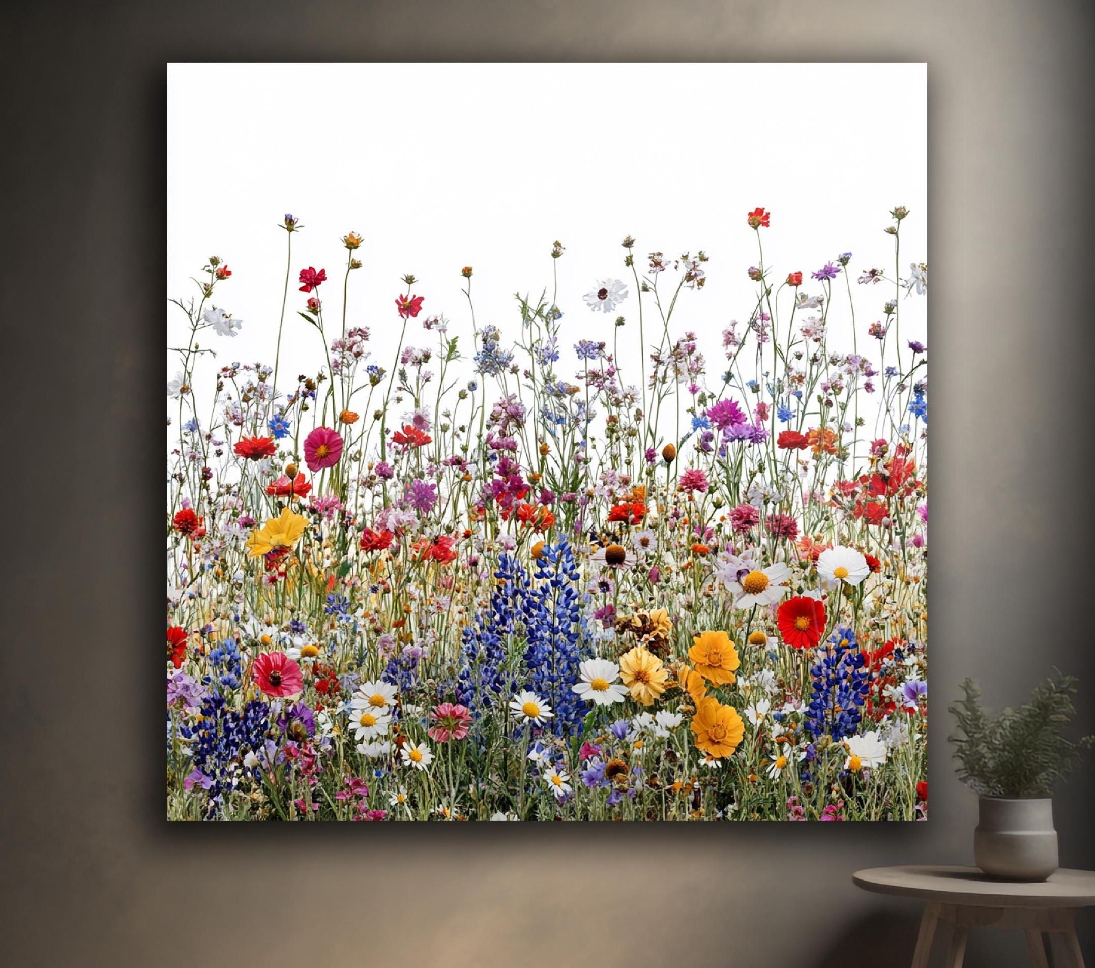 Muur met wilde bloemen, bloemsierkunst, botanisch paneel, kleurrijk glas, natuurtafereel, zomerbloemen, moderne muur, glaskunstwerk, levendige tentoonstelling