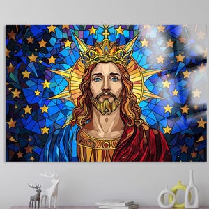Art mural vitrail Jésus : décoration chrétienne en verre trempé