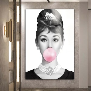 Audrey Hepburn Glass Art,Audrey Poster,Tempered Glass Wall Art,Audrey Hepburn Style Art,Pop Art,Wall Hangings,Hepburn Bubble Gum Wall Decor