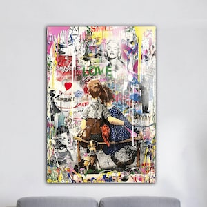 Banksy Two Kids Hugging, Children Wall Art, Graffiti Collage Art Print, Tempered Glass,Street Art Wall Decor,Modern Wall Art, Graffiti Glass
