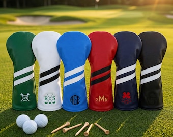 Couvre-chef personnalisé pour club de golf,Housses de club de golf personnalisées,Couvre-chef en cuir brodé monogramme pour conducteur de golf,Cadeau pour golfeur,père,entraîneur