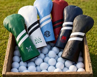 Gepersonaliseerde golfclub headcover, aangepaste lederen driver golfclub hoes, monogram borduurwerk golfclub headcovers cadeau, vaderdagcadeau