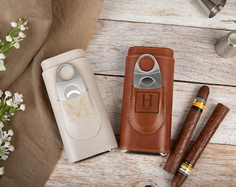 Anpassat cigarrfodral med kniv för marskalkar, personligt resecigarrfodral, bröllopspresenter till best man, cigarrhållare i läder för honom