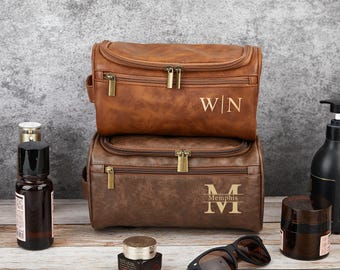 Custom Monogrammed Mens Toiletry Bag,Personalized Wash Bag with Name,Engraved Husband Travel Bag,Anniversary Gift for Him Boyfriend
