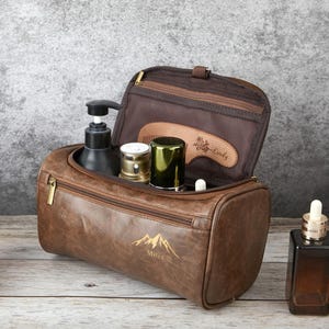 Neceser de cuero con nombre grabado personalizado, neceser personalizado para padrinos de boda, neceser de viaje con nombre, neceser portátil de gran capacidad.