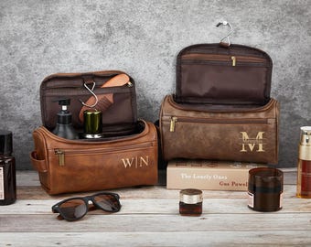 2025 Personalized Groomsmen Toiletry Bag Gift,Customized Laser Engraved Leather Travel Kit for Him,Engraved Dopp Kit,Groomsmen Gifts