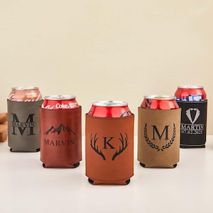 Engraved Can holder，Personalized Leather Drink Holder Bachelor Party Gifts & Groomsmen Proposals，Personalized Beer,Gift for Him