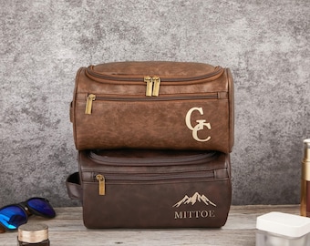 Gepersonaliseerde leren toilettas voor heren, cadeaus bruidsjonkers, gegraveerde dopp-kit, reistoilettas, leren accessoire, kerstcadeau voor hem