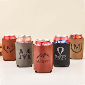 Engraved Can Coolers，Personalized Leather Drink Holder Bachelor Party Gifts & Groomsmen Proposals，Personalized Beer,can holder,Gift for Him