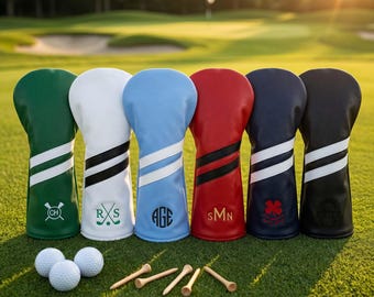 Couvre-chef personnalisé pour club de golf,Housses de club de golf personnalisées,Couvre-chef en cuir brodé monogramme pour conducteur de golf,Cadeau pour golfeur,père,entraîneur
