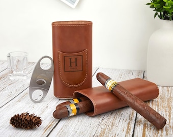 Personalized Engraved Leather Cigar Case,Custom Cigars Accessories for Groomsmen Bofriend,Fathers Day Gift for Dad Husband