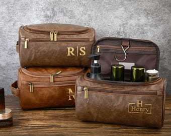 Personalized Leather Toiletry Bag: Laser Engraved Travel Kit, Groomsmen Gift