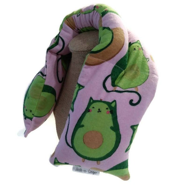 Weighted Neck Pillow ~ Avocado Cats ~ Microwavable Shoulder Wrap ~ Unscented or Lavender ~ Soft Flannel, Flax Seeds, hot/cold heat pack