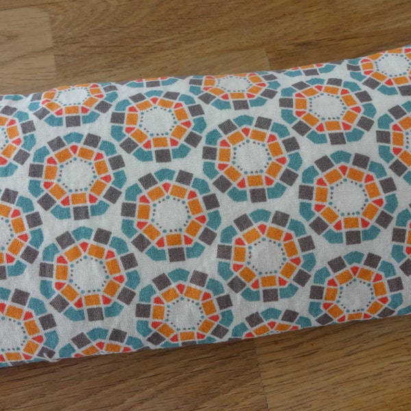 Eye Pillow Blue Orange Mosaic Print with Removable, Washable Cotton Cover lavender, rose, flax