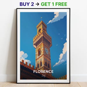 Affiche de voyage de Florence, impression d'art mural Palazzo Vecchio, impression d'Italie, impression de ville, affiche de ville, décoration d'intérieur, oeuvre d'art de paysage urbain, affiche rétro tendance