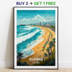 Durban Travel Poster Wall Art Print South Africa Poster City Print City Poster Home Decor Cityscape Artwork Trendy Retro Poster Wall Hanging