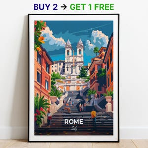 Rom Reise Poster Spanische Treppe Wand Kunst Druck Italien Poster City Print City Poster Wohnkultur Stadtbild Kunstwerk Trendy Retro Poster