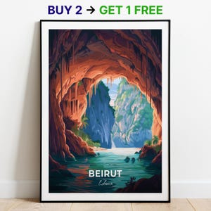 Beirut Reise Poster Jeita Grotto Wand Kunst Druck Libanon Poster City Print City Poster Wohnkultur Stadtbild Kunstwerk Trendy Retro Poster