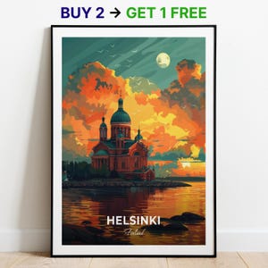 Affiche de voyage d'Helsinki, cathédrale Uspenski, impression d'art mural, impression de la Finlande, impression de la ville, affiche de la ville, décoration d'intérieur, oeuvre d'art paysage urbain, cadeau pour les amateurs d'art