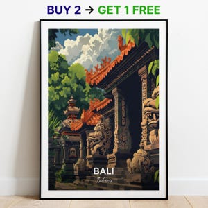 Affiche de voyage à Bali, impression d'art mural Goa Gajah, affiche de l'Indonésie, impression de ville, affiche de ville, décoration d'intérieur, oeuvre d'art de paysage urbain, affiche rétro tendance