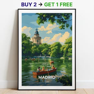 Madrid Reise Poster Retiro Park Wand Kunst Druck Spanien Poster Stadt Print City Poster Wohnkultur Stadtbild Kunstwerk Trendy Retro Poster