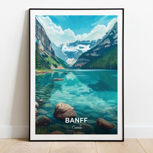 Affiche de voyage de Banff, impression d'art mural Lake Louise, affiche du Canada, impression de ville, affiche de ville, décoration d'intérieur, oeuvre d'art de paysage urbain, affiche rétro tendance