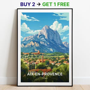 Póster de viaje de Aix-en-Provence, Montaña Sainte-Victoire, impresión artística mural, póster de Francia, impresión de ciudad, póster de ciudad, decoración del hogar, obra de arte de paisaje urbano