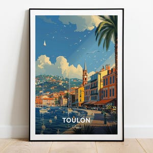 Affiche de voyage de Toulon, impression d'art mural port de Toulon, affiche de la France, impression de la ville, affiche de la ville, décoration d'intérieur, oeuvre d'art paysage urbain, affiche rétro tendance