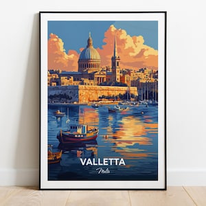 Valletta Travel Poster Wall Art Print Malta Poster City Print City Poster Home Decor Cityscape Artwork Trendy Retro Poster Art Lovers Gift