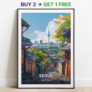 Affiche de voyage de Séoul, impression d'art mural Insadong, affiche de la Corée du Sud, impression de la ville, affiche de la ville, décoration d'intérieur, oeuvre d'art paysage urbain, affiche rétro tendance