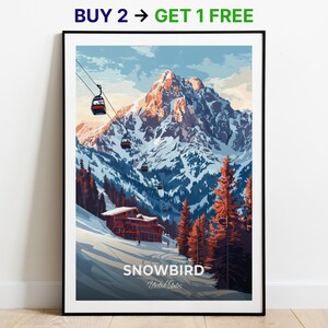 Affiche de voyage Snowbird Snowbird impression d'art mural station de ski États-Unis affiche impression ville affiche ville décoration d'intérieur paysage urbain oeuvre